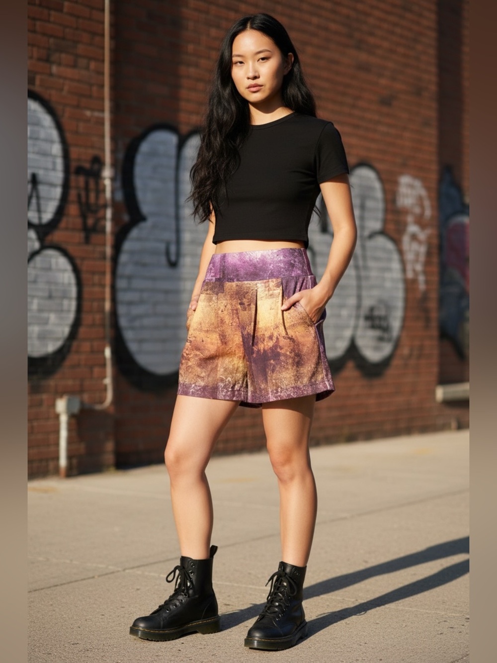 Lucy Indigo Collection Tie-Dye Casual Shorts - Purple & Tan (Size S) - NWOT